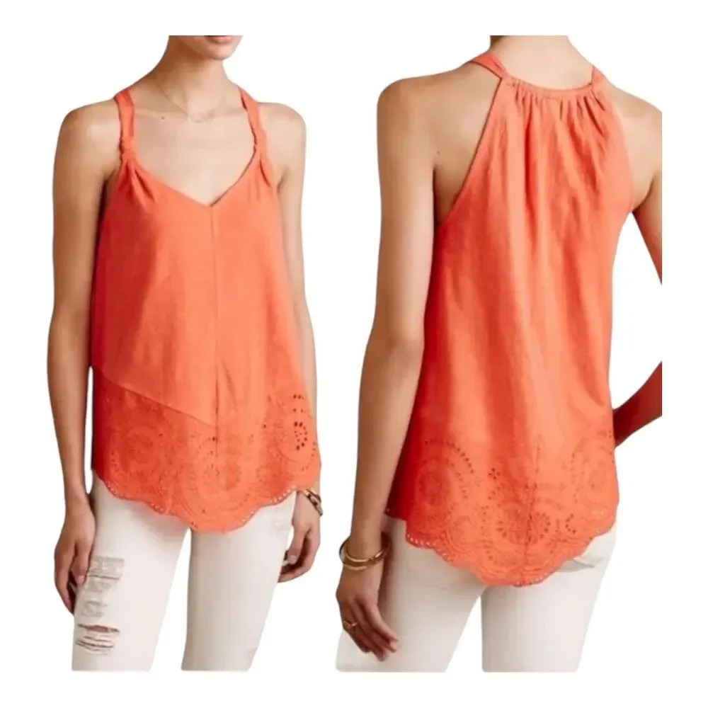 Anthropologie Meadow Rue Tangerine V-Neck Blouse Tunic Top